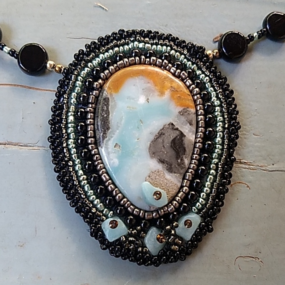 Hand Beaded Larimar Statement Necklace - image 3